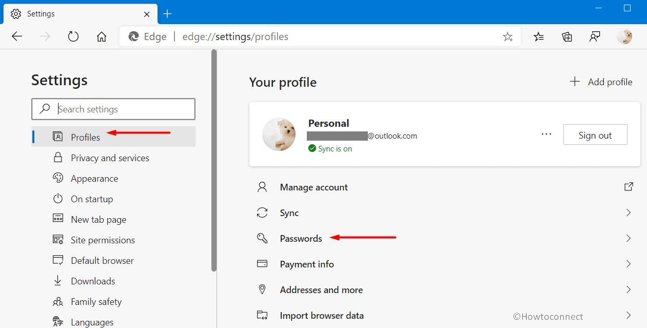 Profile and Password Settings in Microsoft Edge Pic 3
