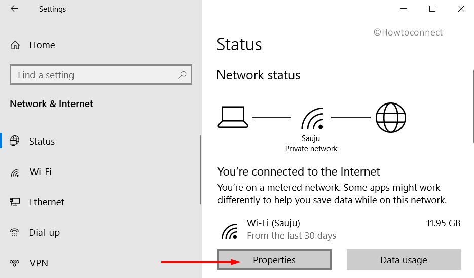 Properties button under Wifi connection in Windows 11 or 10 Pic 7