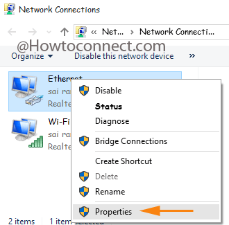 Properties of Ethernet connection