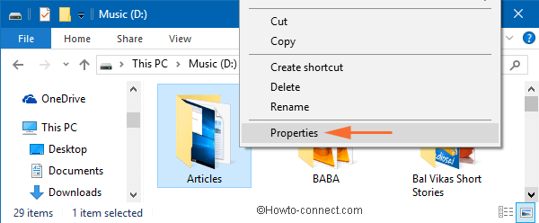 Properties of Files on context menu