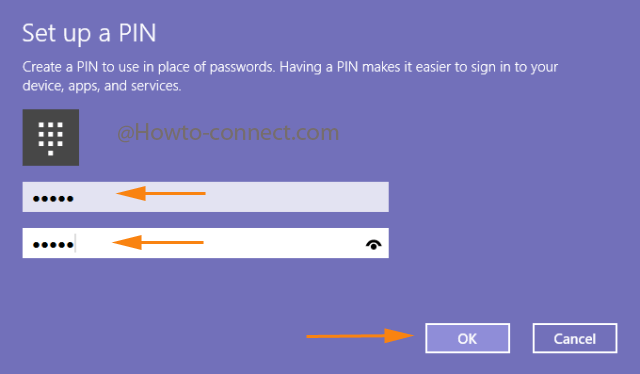 Provide the new PIN twice and Ok button to Retrieve Forgotten PIN in Windows 10