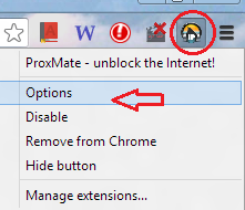 proxmate extension menu bar