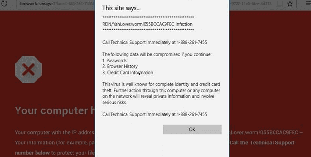 RDN/YahLover.worm!055BCCAC9FEC Infection Pop up in Windows 10 image 1