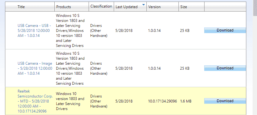 Realtek Semiconductor Corp, USB Camera Driver Update Windows 10 1803