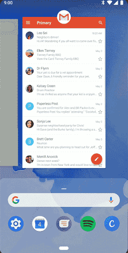 Recent Apps View Android 9.0 Pie