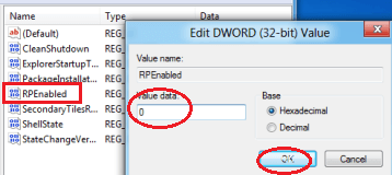 Registry editor change value