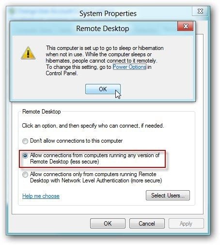 remote desktop settings in windows 8