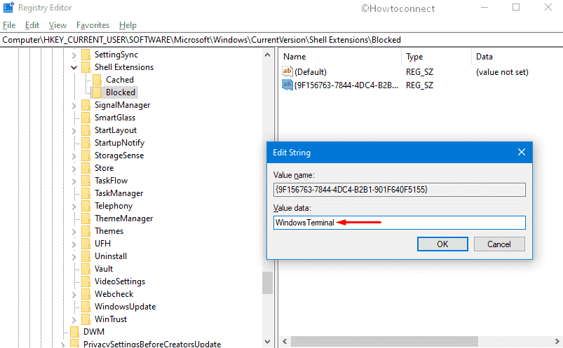 Remove Open in Windows Terminal in Windows 10- set value for {9F156763-7844-4DC4-B2B1-901F640F5155}
