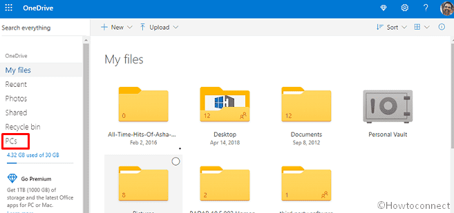 Remove PCs from OneDrive Online