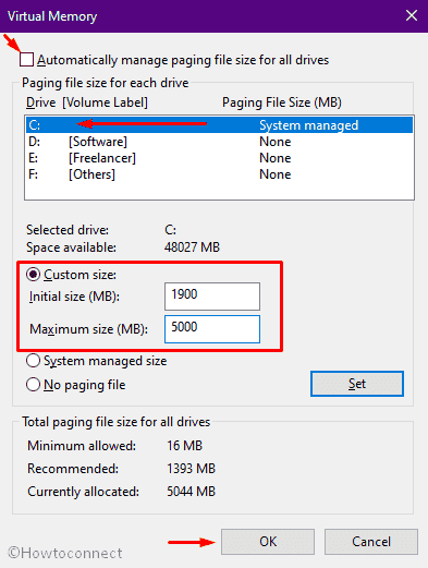 Reset virtual memory to fix high disk usage issue
