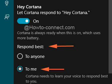 Respond best to me round cell in Windows 10 Cortana Notebook Settings