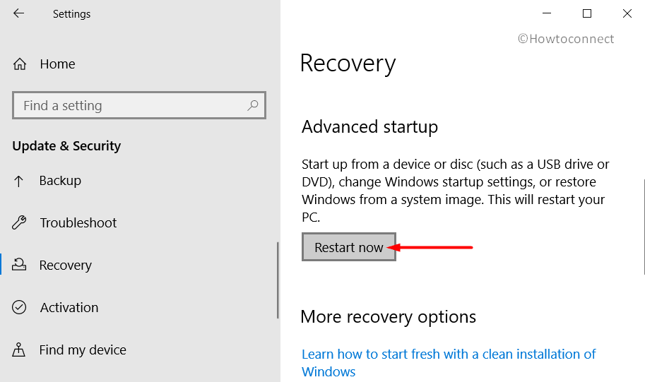 Restart Now button under Advanced Startup in Windows 10 or 11 Pic 3