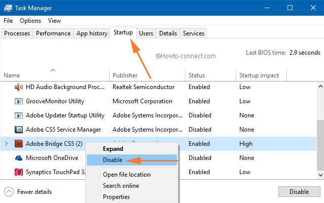 Right click Startup program Disable option