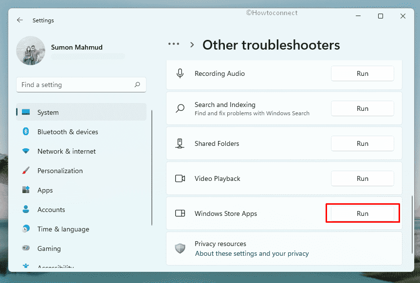 Run Windows store app troubleshooter