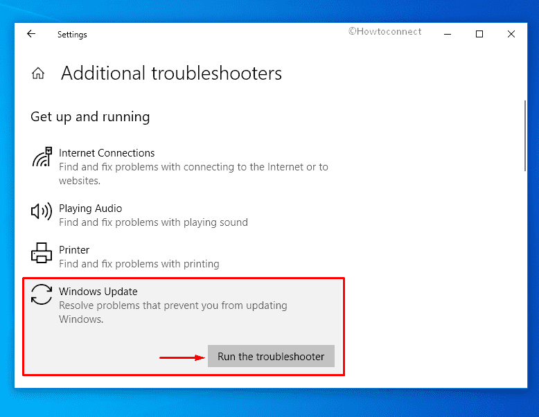 Run Windows update troubleshooter