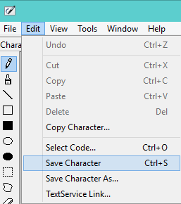 Save Character in Edit Menu