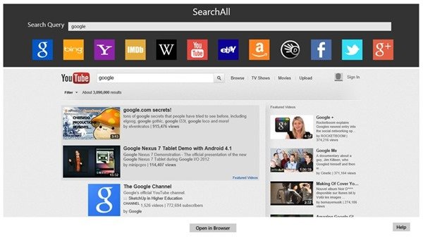 search all app of youtube results