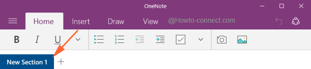 Sections of Notebook in Windows 10 OneNote app