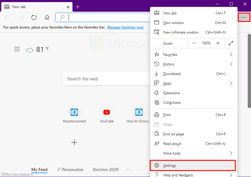 Select Settings from the more options of Edge