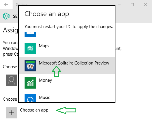 Select an app for organizing assigned access 