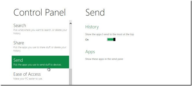 send options in windows 8 control panel