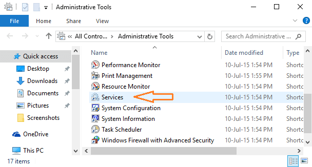 Services under Administrative Tools