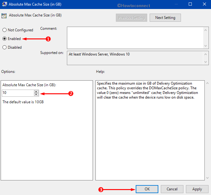Set Max Cache Size for Delivery Optimization in Gigabytes via Group Policy Editor Pic 4