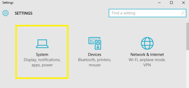 Settings System category listed in Settings app