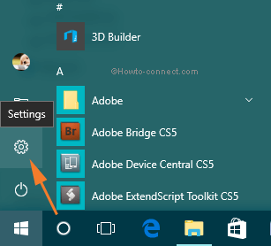 Settings app gear symbol in the Start Menu