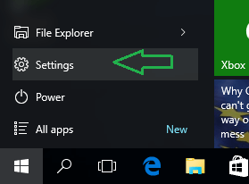 Settings app symbol in the Start Menu in Windows 10