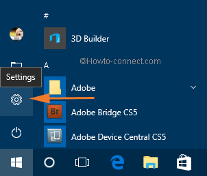 Settings app with symbol in the Start Menu