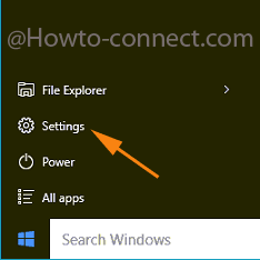 Settings gear icon in Windows 10 Start