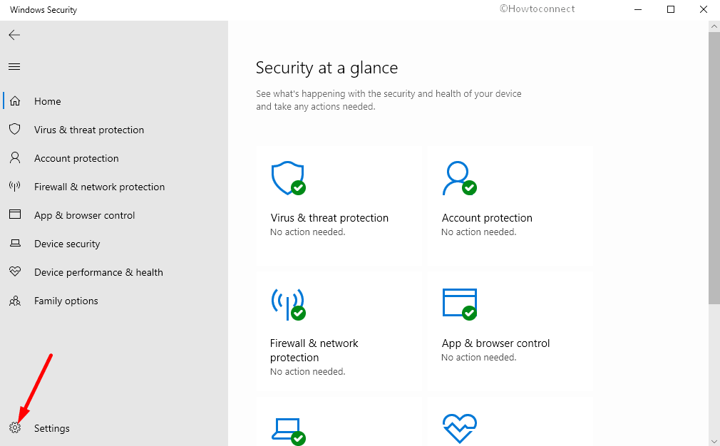 Settings icon on Windows Security app