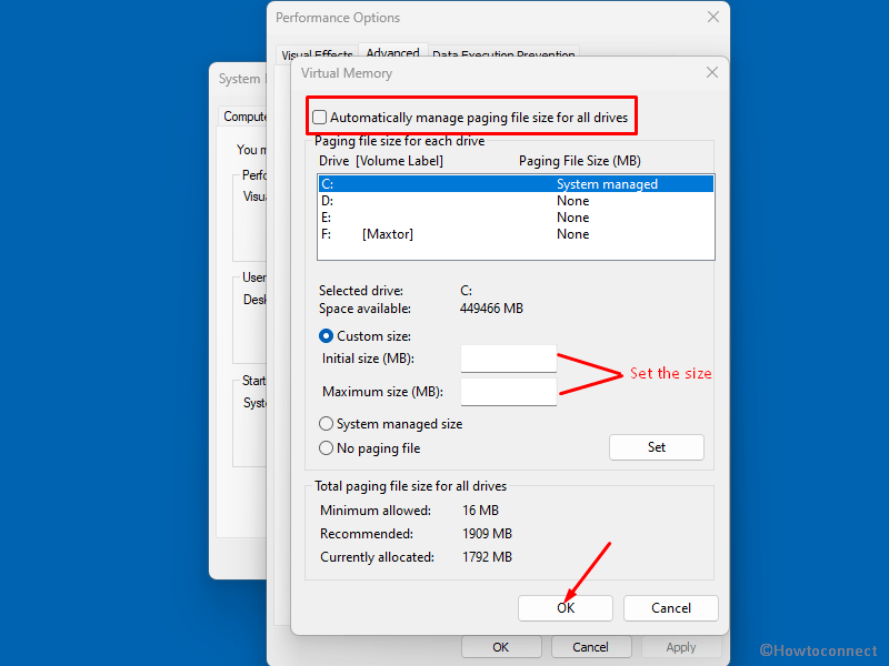 Settings of Virtual Memory in windows 11 or 10