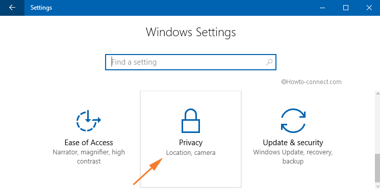 Settings program Privacy category in Windows 10