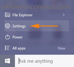 Settings program under the Start Menu in Windows 10