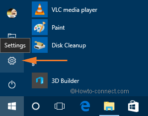 Settings symbol in the Start Menu in Windows 10 opearting system