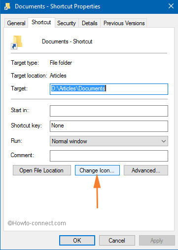 Shortcut tab and choose the Change Icon tab