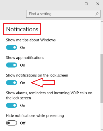Show Notifications in Lock Screen in Windows 10