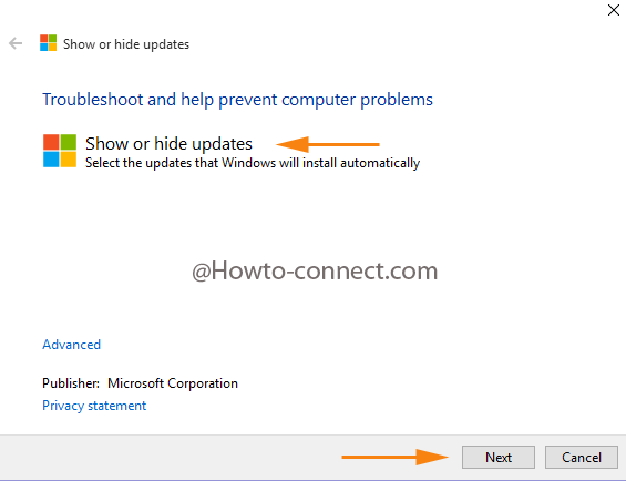 Show or hide updates troubleshoot tool