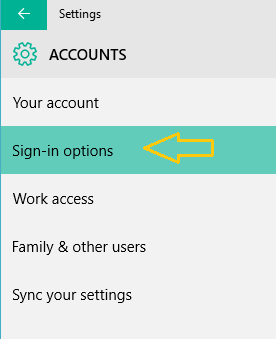 Sign-in-Options-of-Account-category in the left side