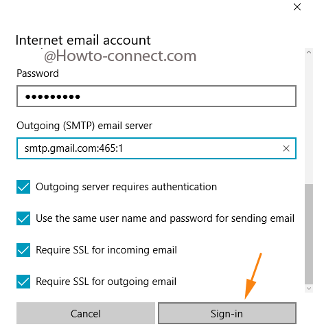 Sign-in button to save modifications