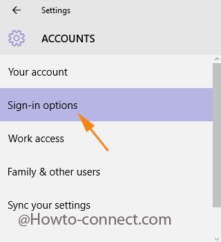 Sign-in options under the Accounts category