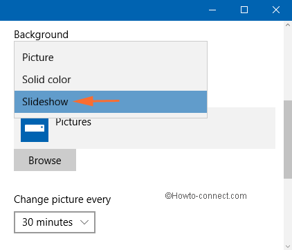 Slide show option from the drop down menu