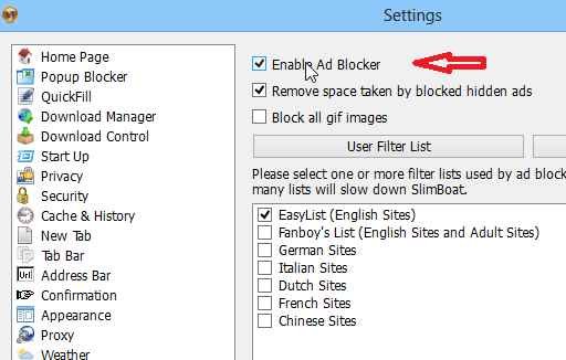 slimboat ad-blocker option