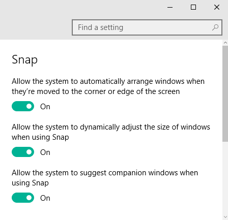 Snap options on windows 10