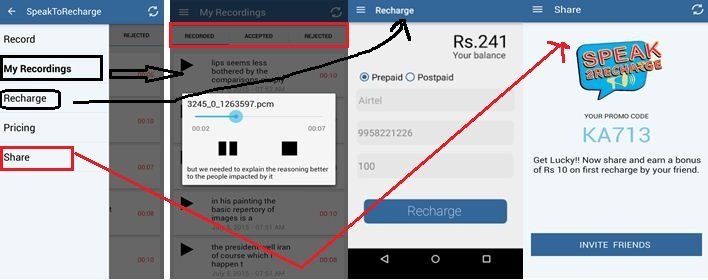 Speaktorecharge settings on android