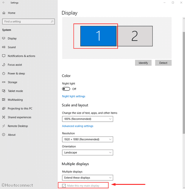 Split Screen Laptop and Monitor in Windows 10 - choose main display