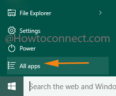 Start Menu All Apps button at the bottom of Windows 10 Start Menu