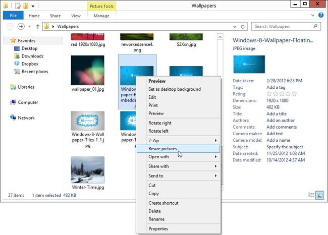 Start Resize image on windows 8